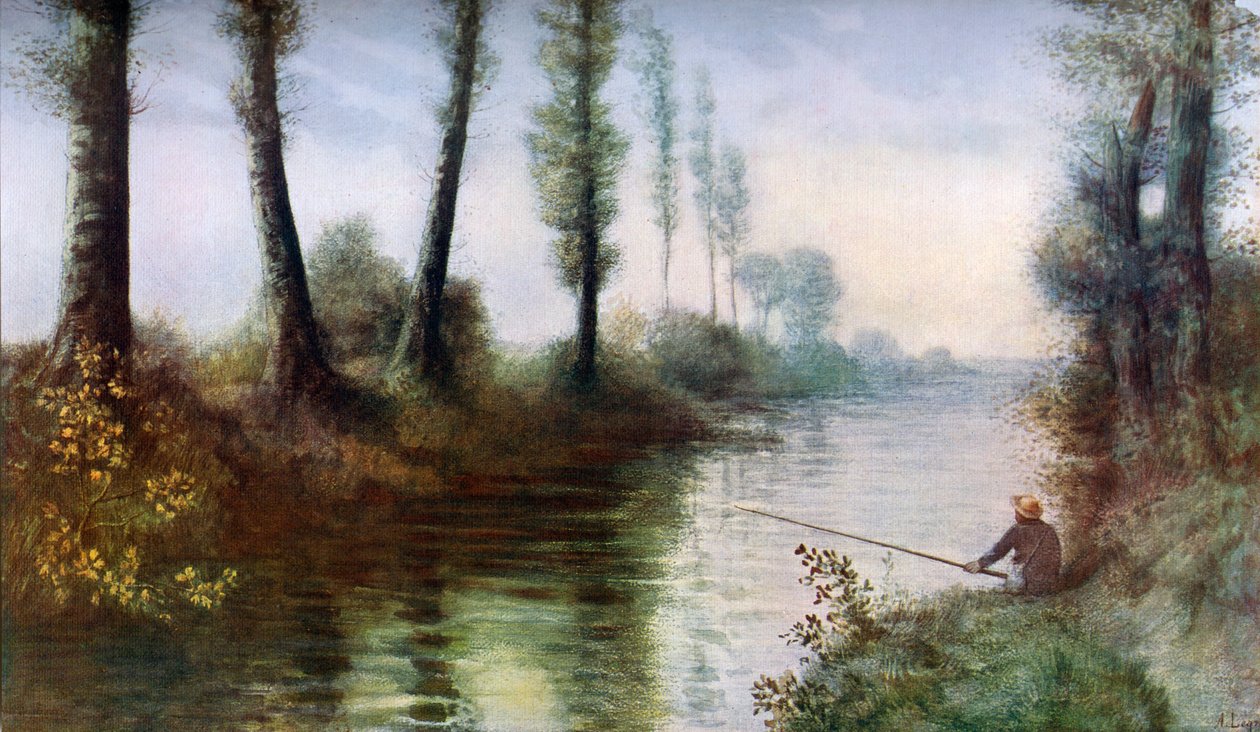 Un canal con un pescador, c1857-1911 de Alphonse Legros