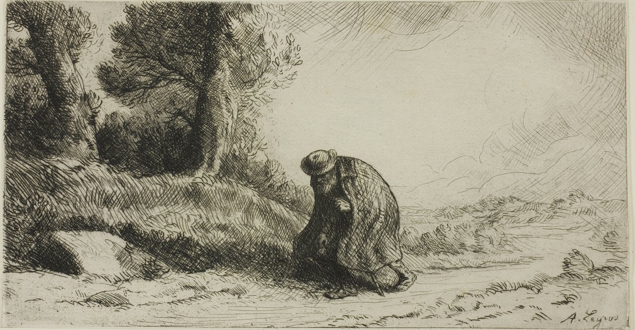 Un vagabundo caminando por un sendero de Alphonse Legros