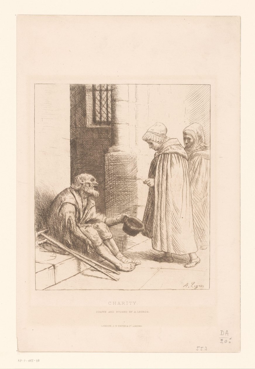 Mendigo en una escalera Caridad (título sobre el objeto) de Alphonse Legros