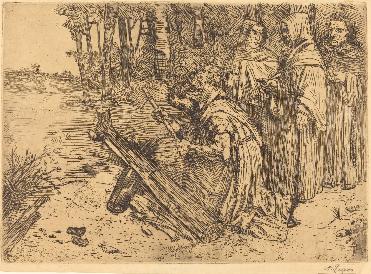 Monjes cortando leña de Alphonse Legros