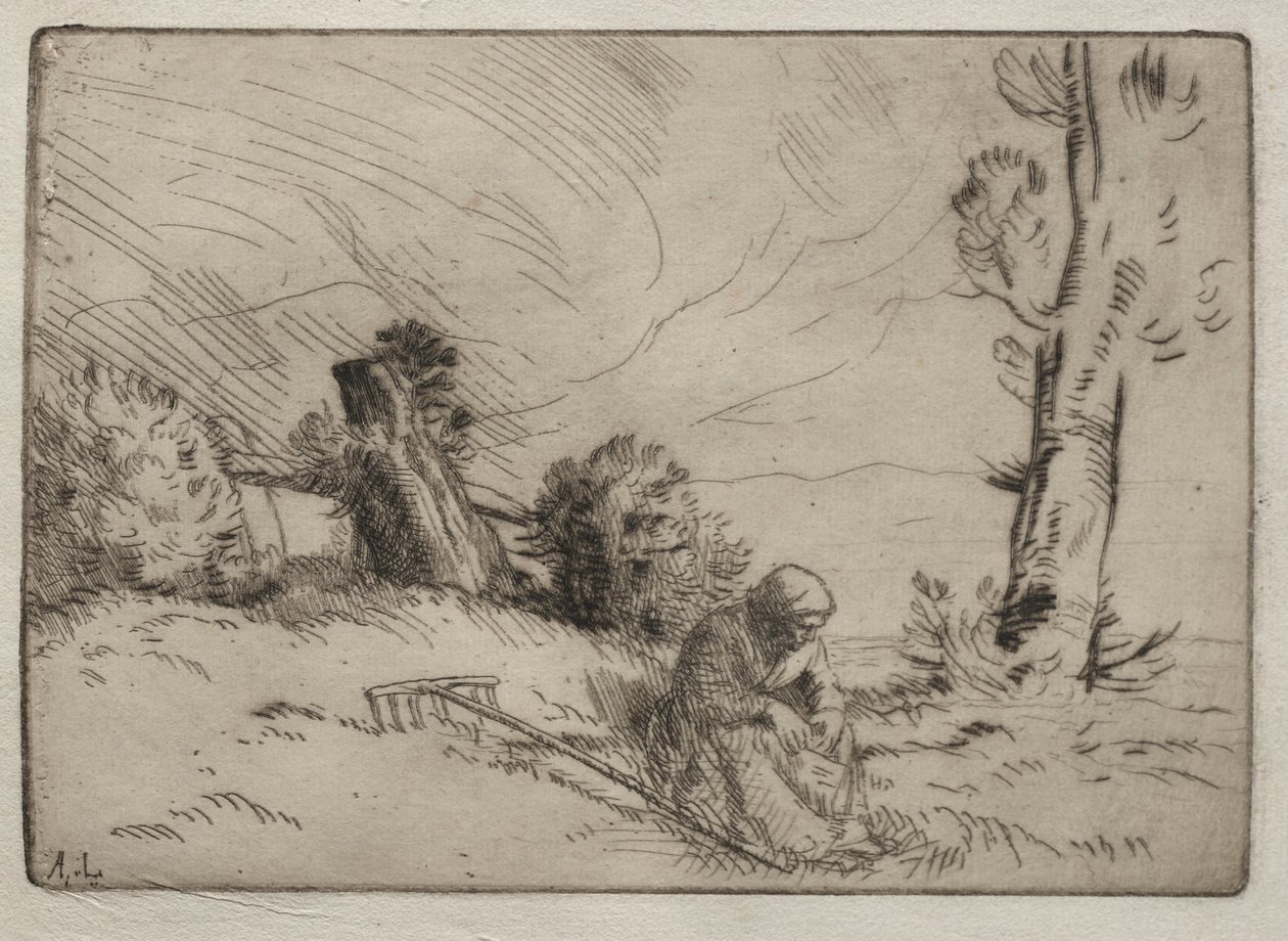 Campesina sentada cerca de un seto de Alphonse Legros