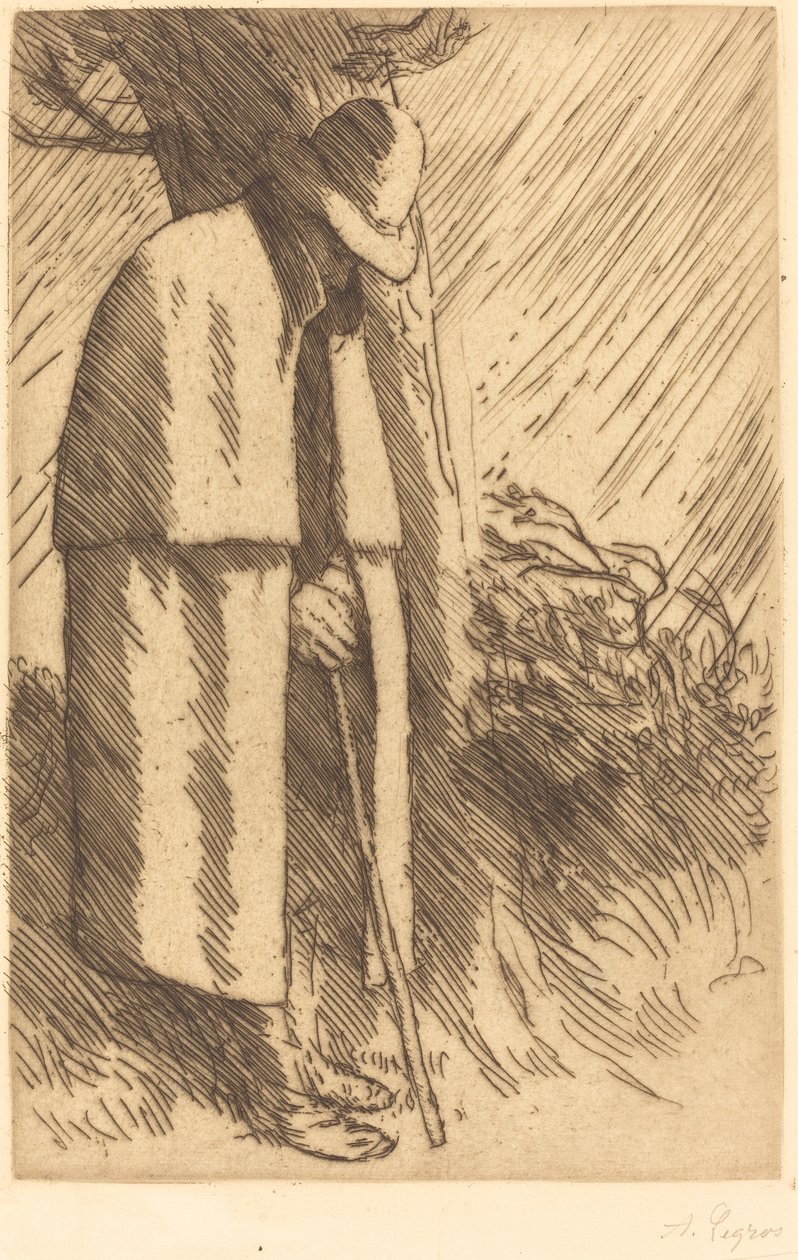 Viajero refugiándose de Alphonse Legros