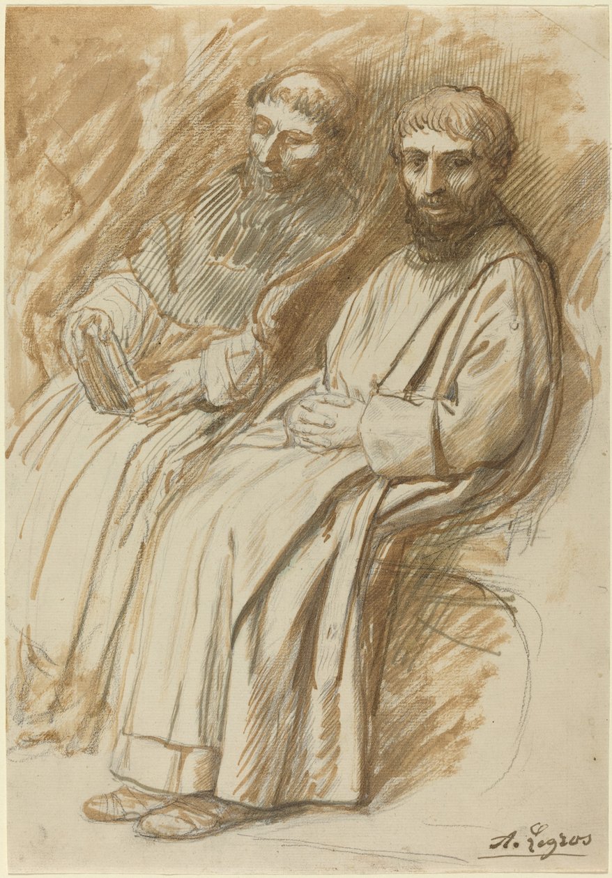 Dos monjes sentados en una iglesia de Alphonse Legros