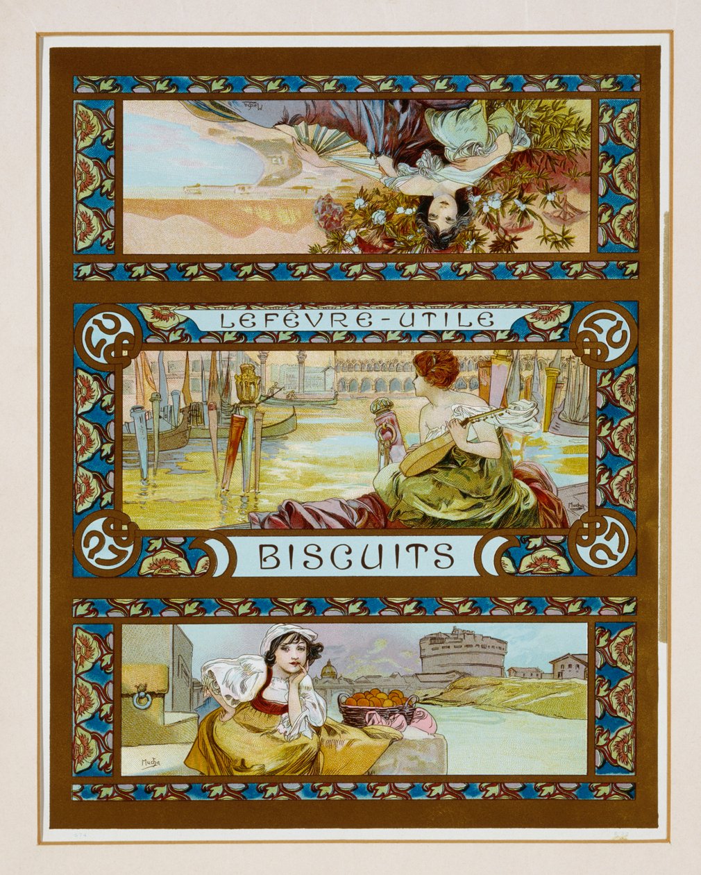 Póster publicitario de galletas "Lefevre-Utile", c.1910 de Alphonse Mucha