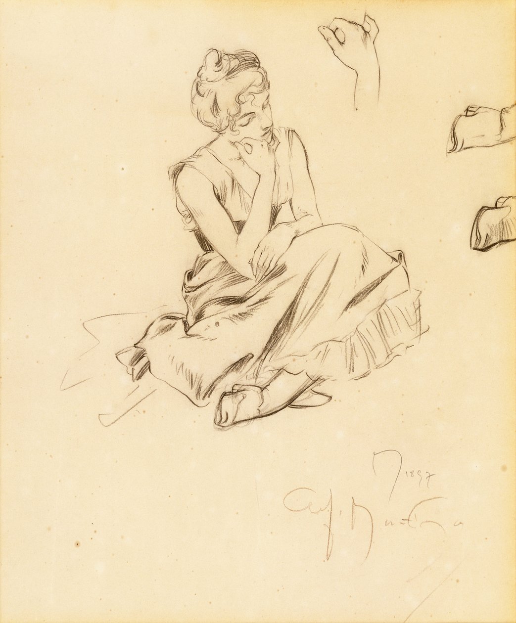 Estudio de una mujer sentada, 1897 de Alphonse Mucha