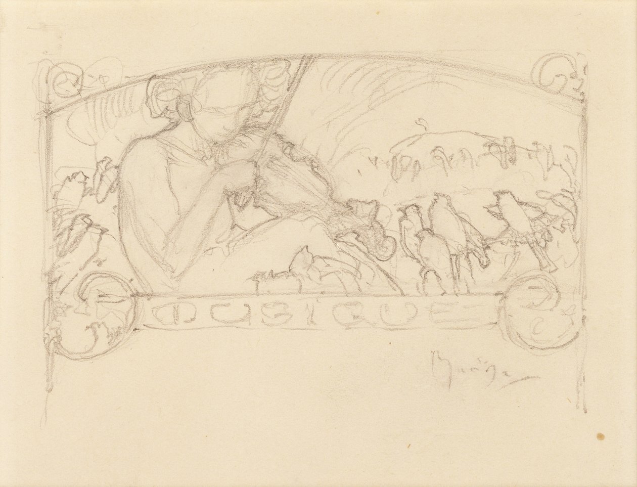 Estudio de una mujer tocando el violín de Alphonse Mucha