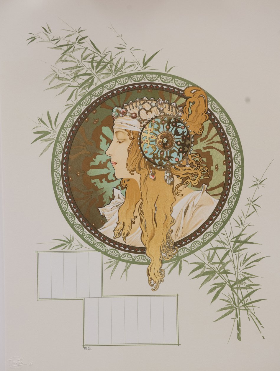 Cabezas bizantinas: Calendario rubio, 1897 de Alphonse Mucha