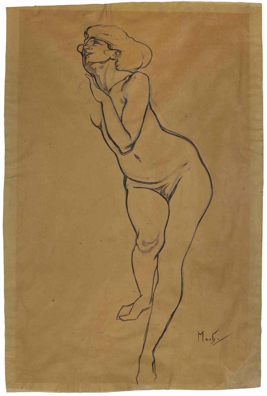 Mujer desnuda de pie de Alphonse Mucha