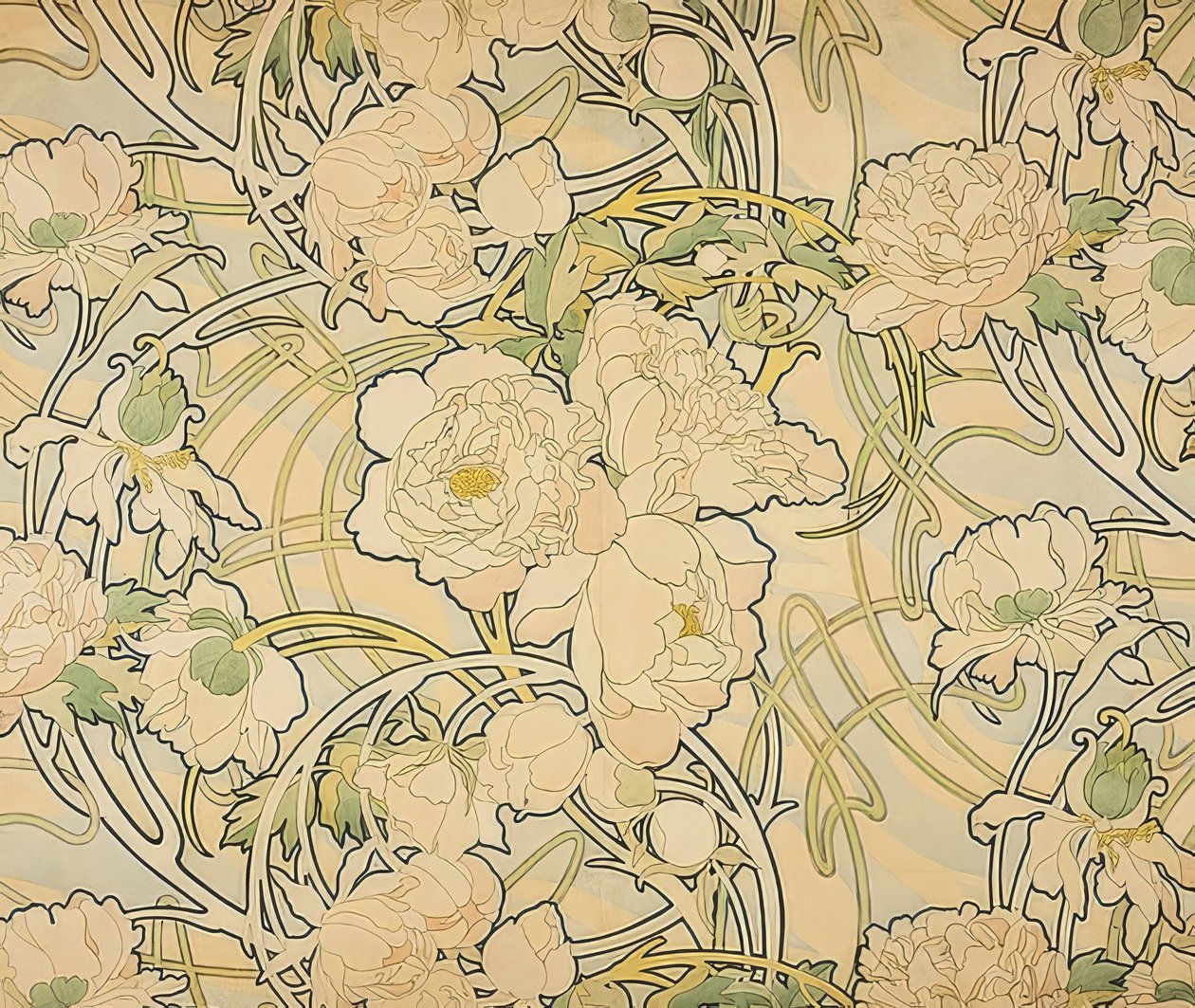 Peonías de Alphonse Mucha