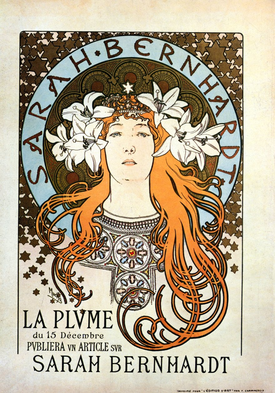Sarah Bernhardt, La Plume, 15 de diciembre de 1896 de Alphonse Mucha