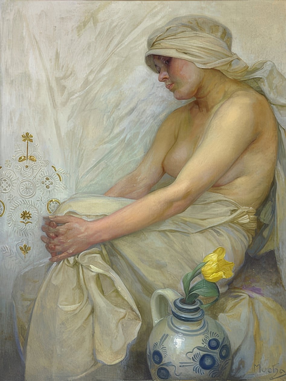Niña sentada de Alphonse Mucha