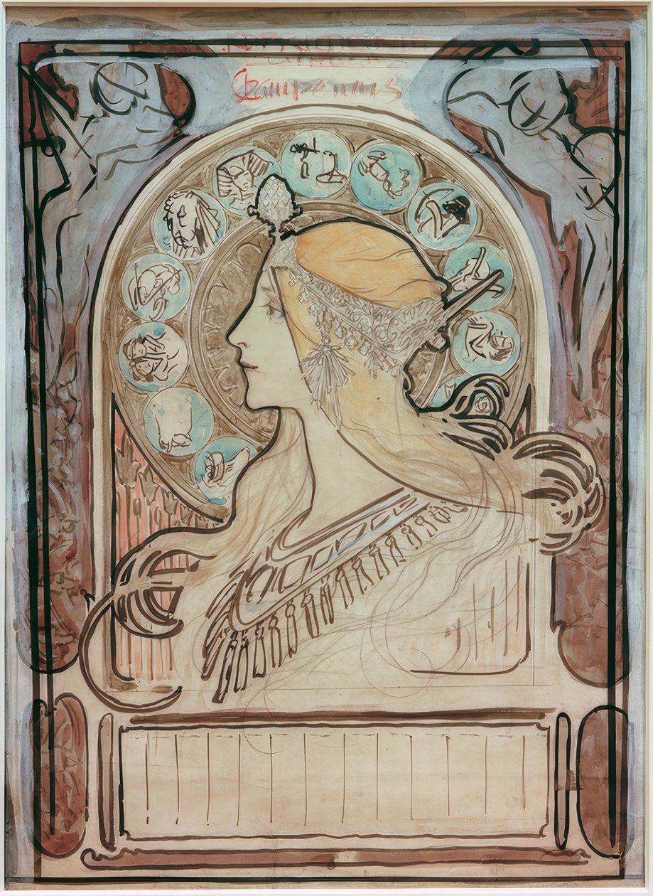 Estudio para Zodiaco de Alphonse Mucha