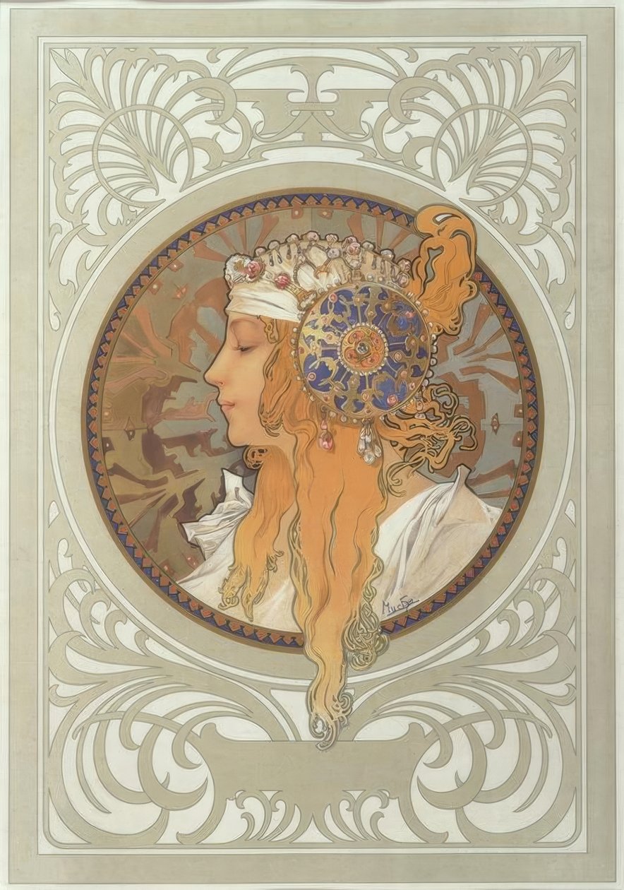 Cabeza bizantina: Rubia de Alphonse Mucha