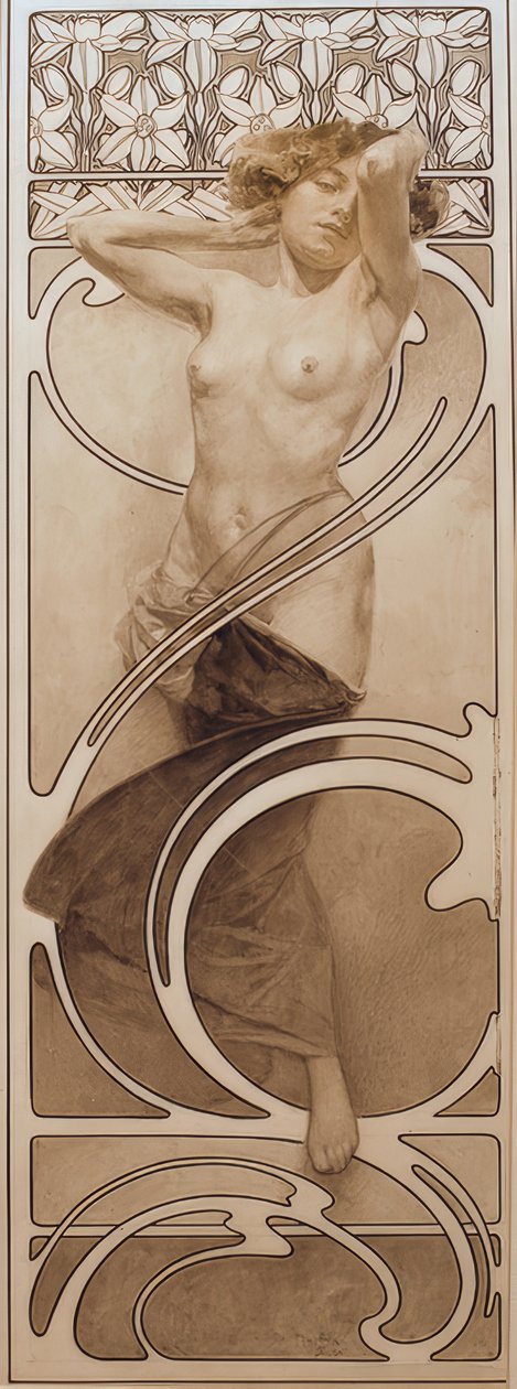 Dibujo preliminar para la tabla 10 de Alphonse Mucha