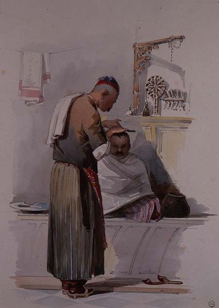 Un barbero, c.1855 de Amadeo Preziosi
