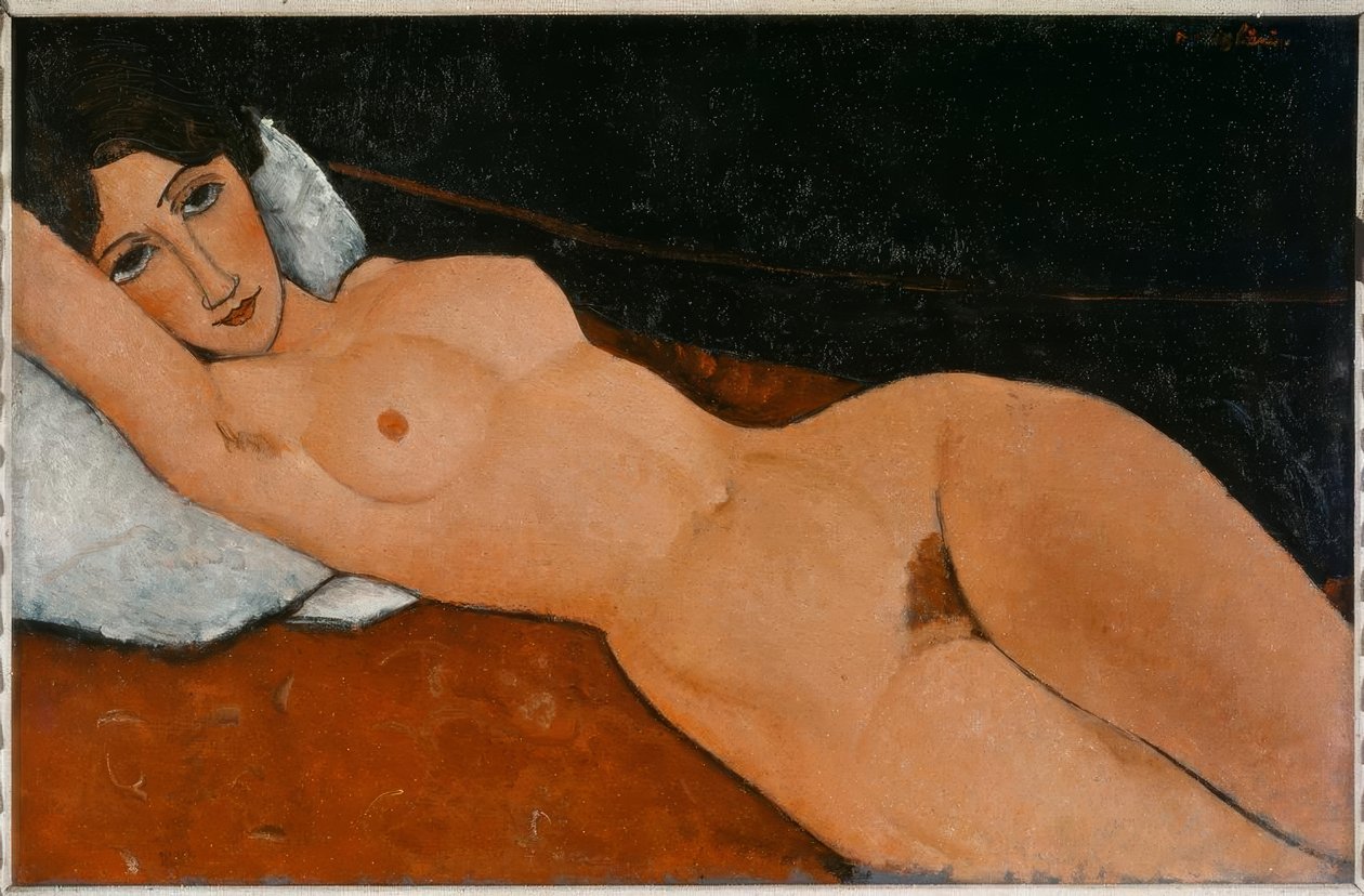 Desnudo femenino reclinado sobre cojín blanco de Amedeo Modigliani