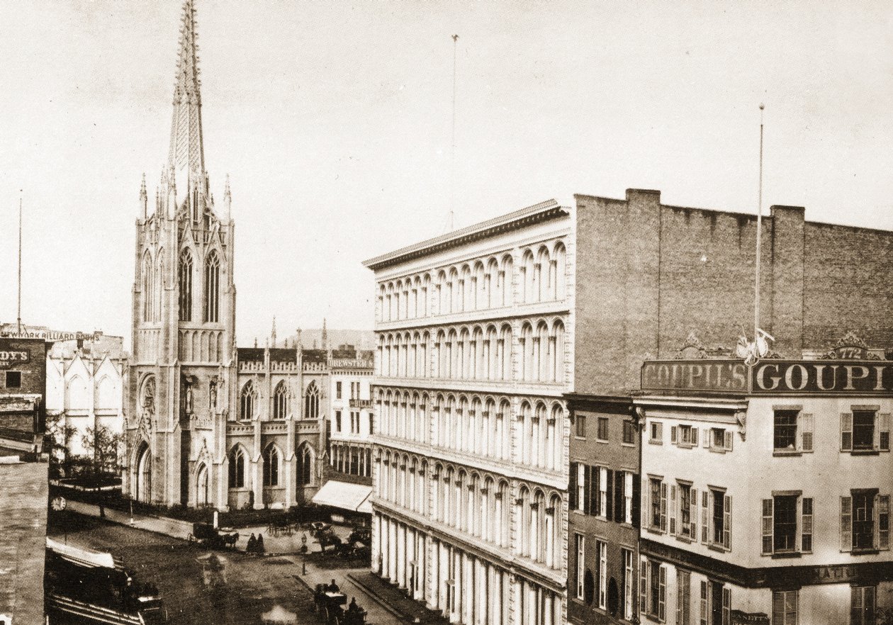 Iglesia Grace y la antigua tienda A. T. Stewart en Broadway en la Calle 10, Ciudad de Nueva York, 1868 de American Photographer