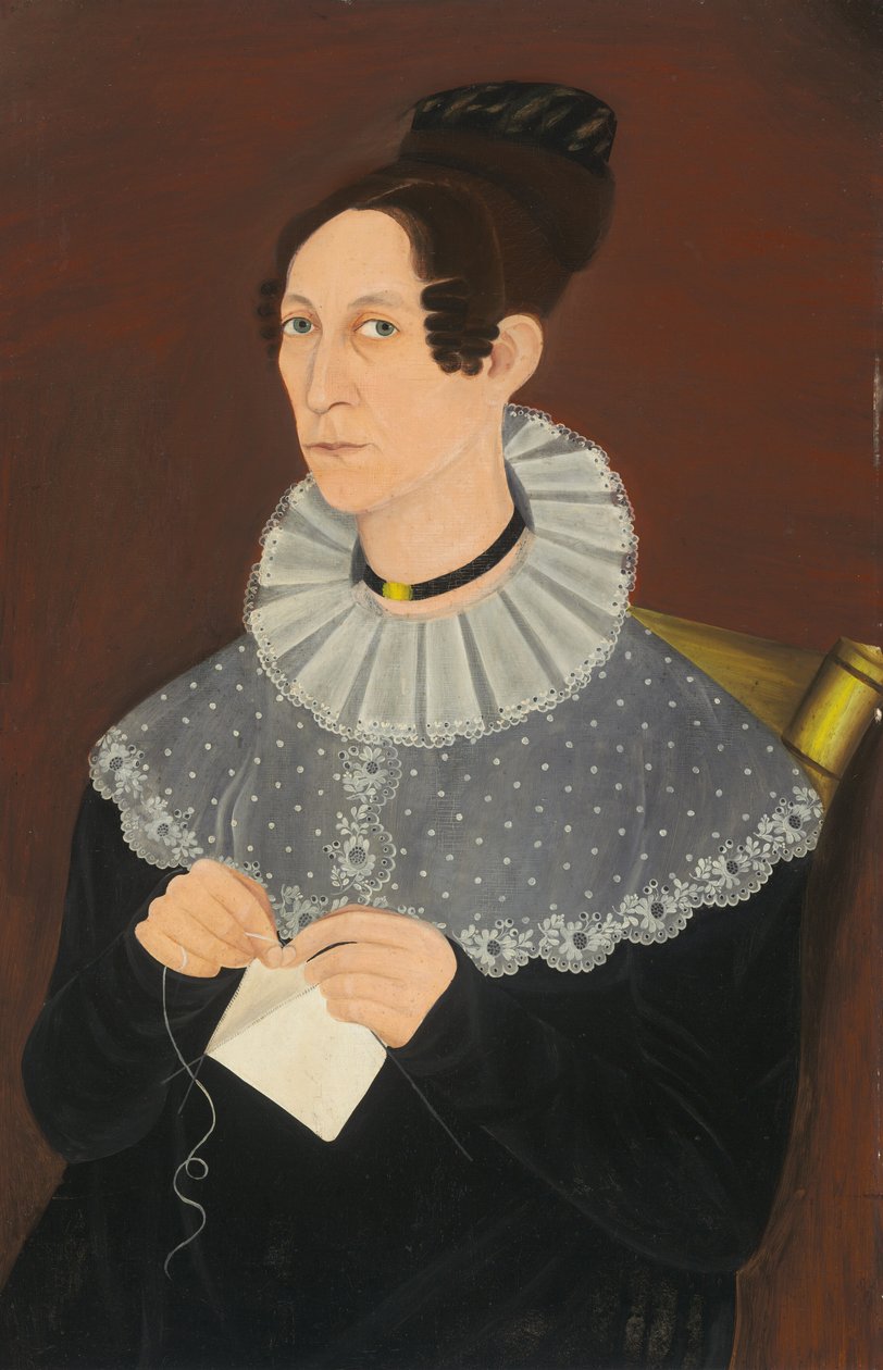 Probablemente Sarah Cook Arnold tejiendo de American 19th Century