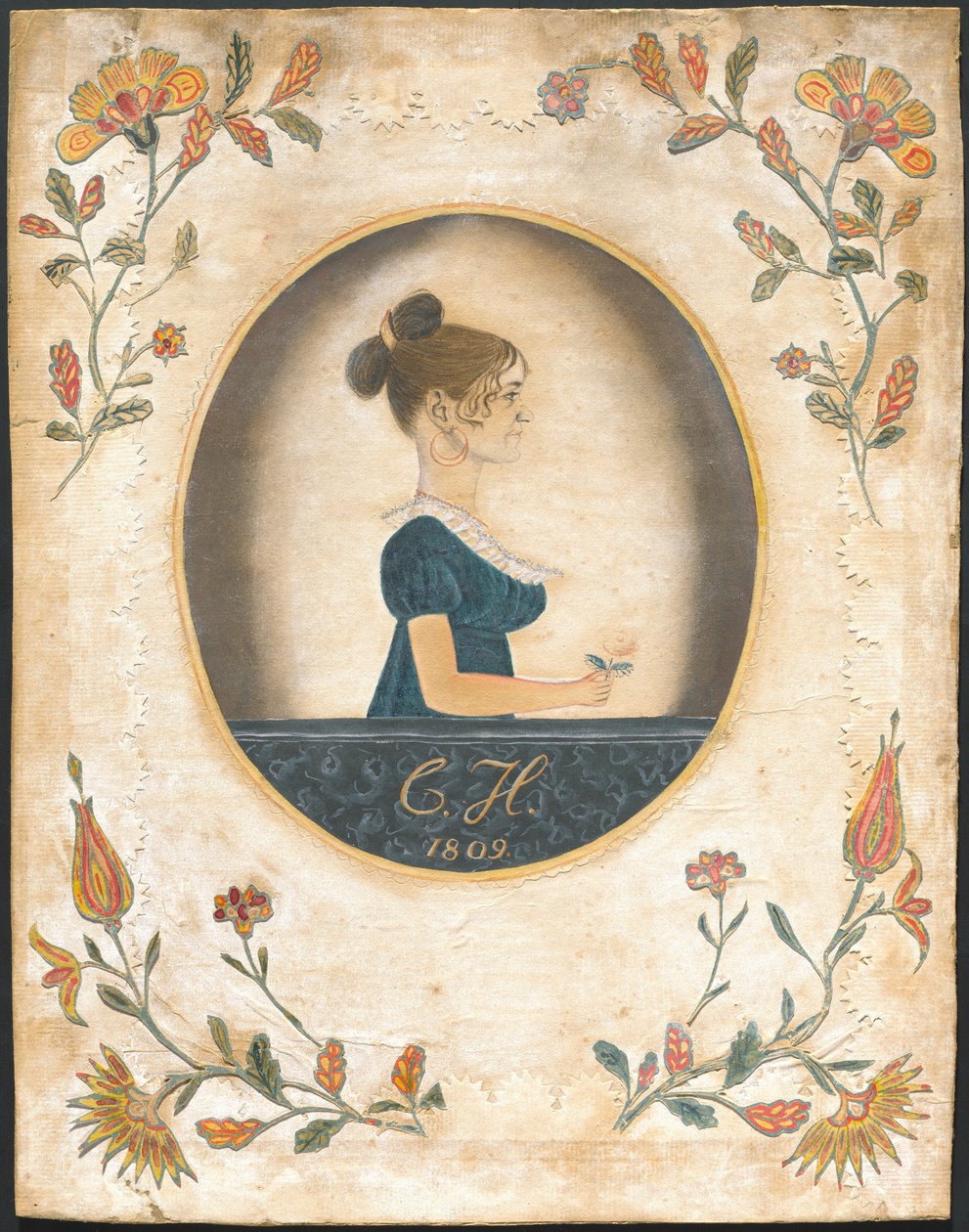 Mujer Sosteniendo una Rosa de American 19th Century