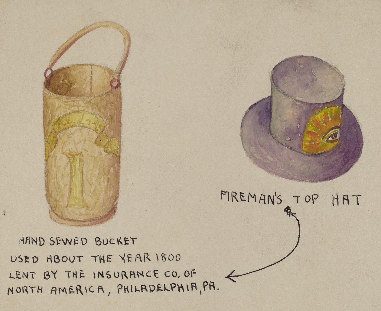 Sombrero y Cubo de Bombero de American 20th Century