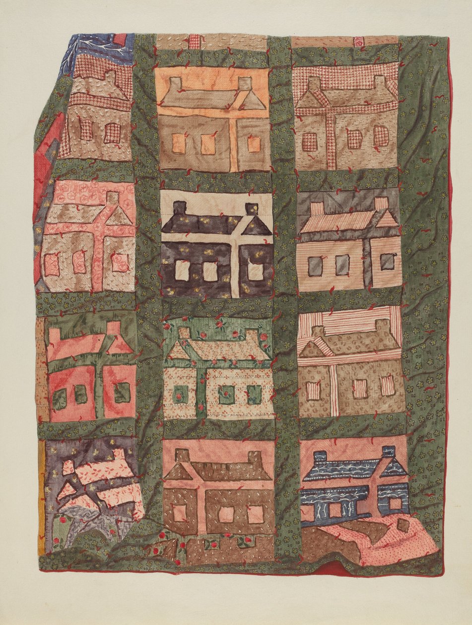 Colcha de retazos de cabaña de troncos de American 20th Century