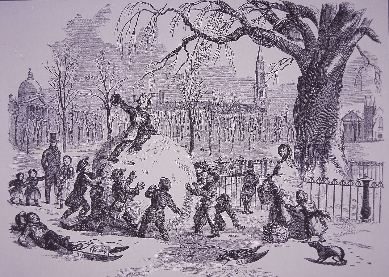 Bola de nieve navideña, escena en Boston Common de American School
