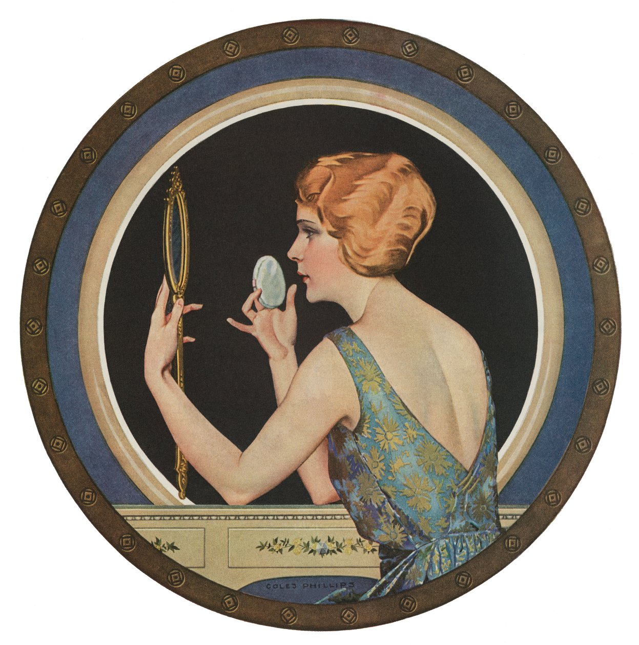 Flapper maquillándose en un espejo de American School