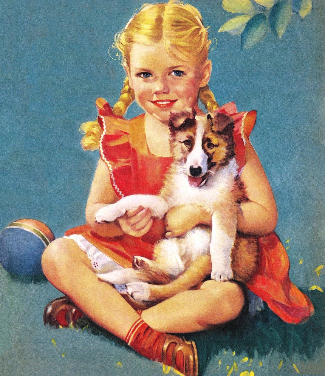 Niña con un cachorro de Collie de American School