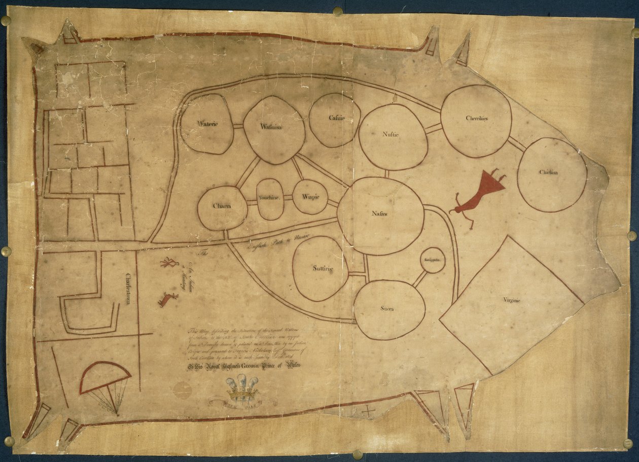 Mapa de las tierras de los indios nativos, c.1721-25 (vitela) de American School