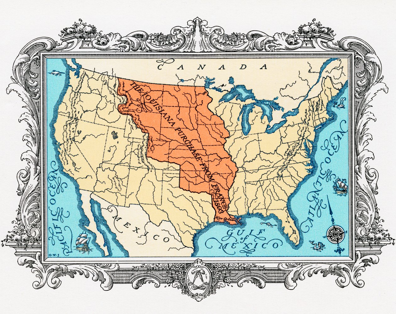 Mapa de la Compra de Luisiana de American School
