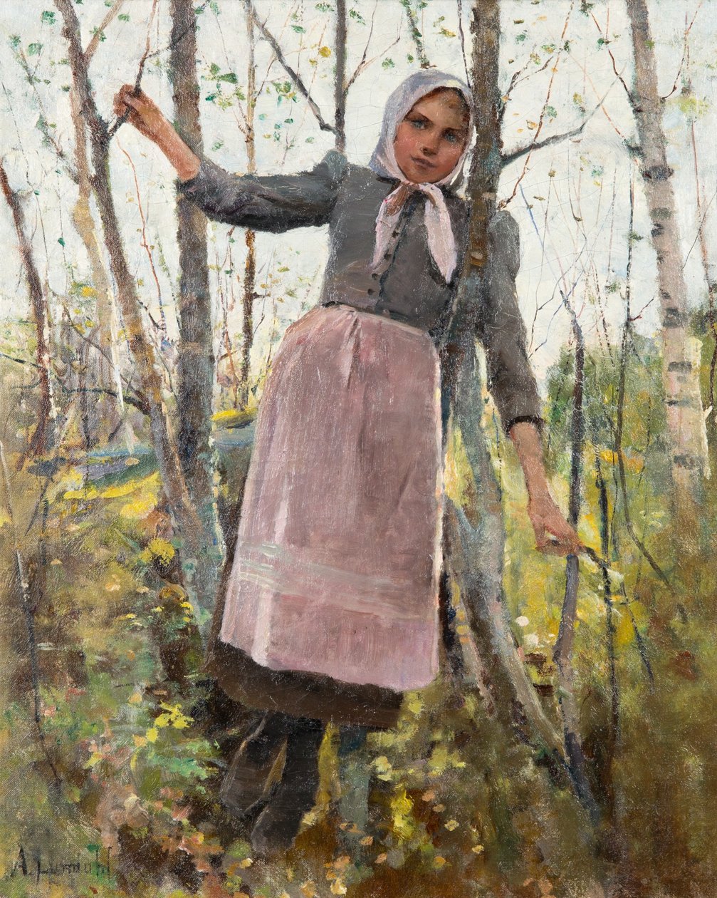 Primavera; Niña en un bosque de abedules de Amélie Lundahl