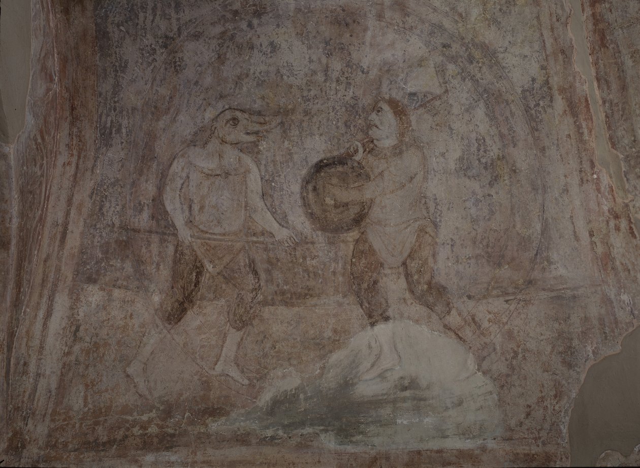 Escena de lucha en el Hipódromo de Ancient Russian frescos