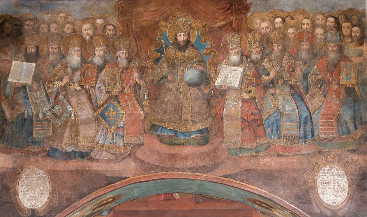 Primer Concilio de Nicea de Ancient Russian frescos