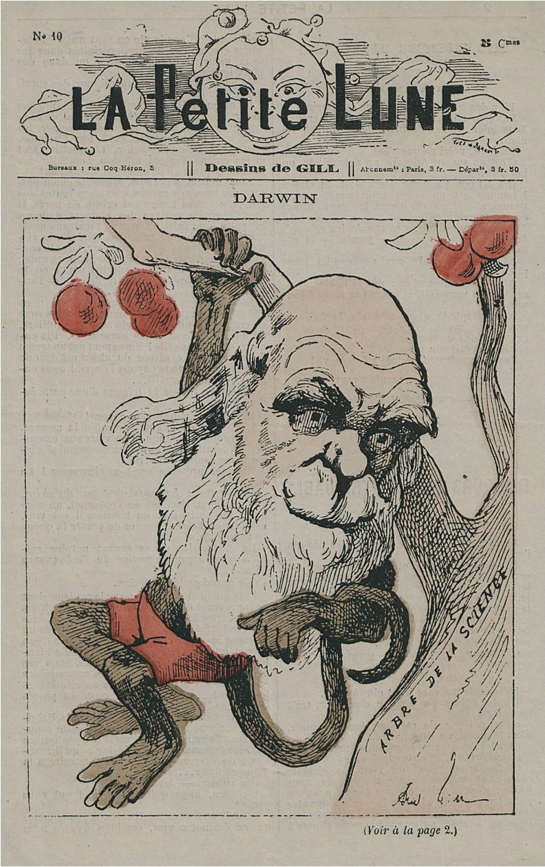 Darwin como mono en La Petite Lune de Andre Gill