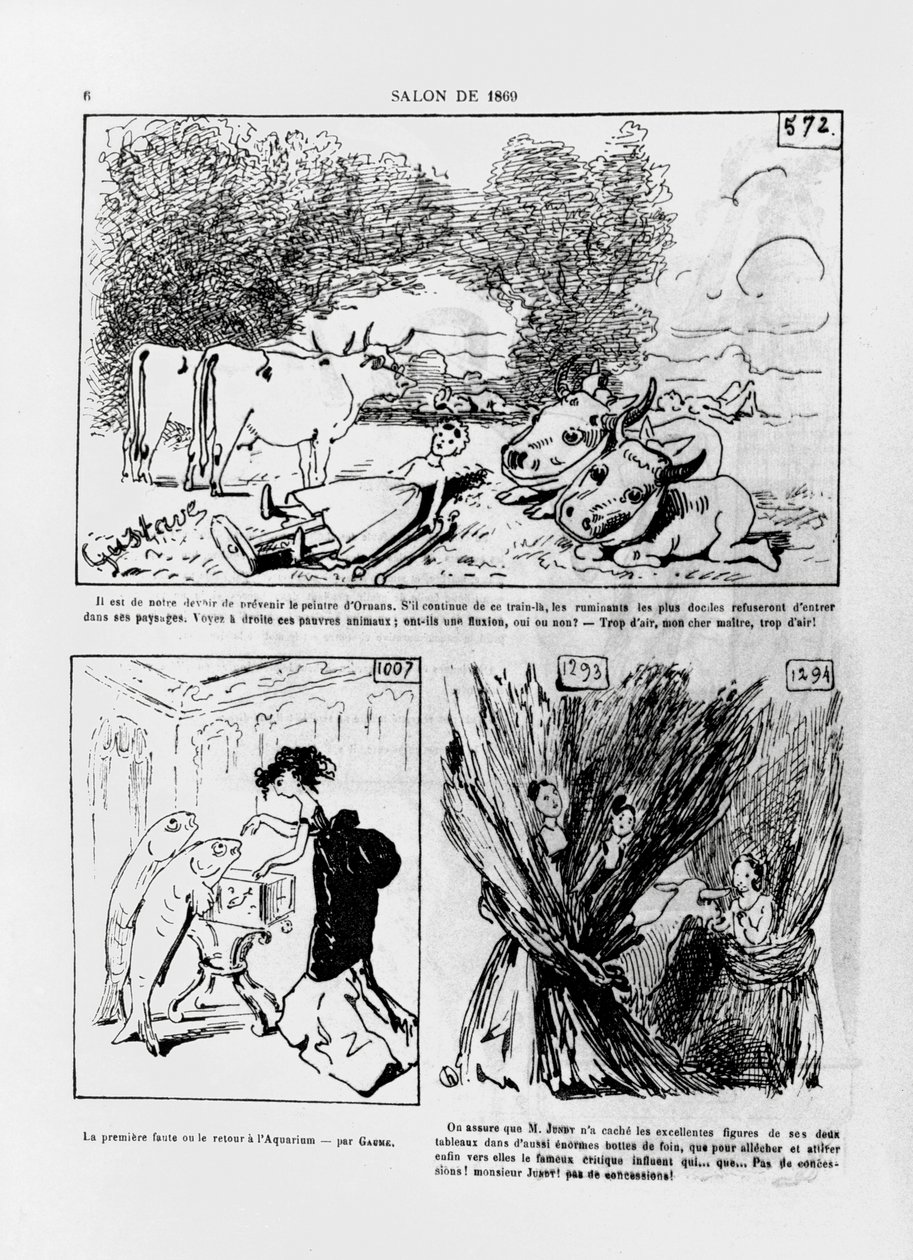 Caricaturas del trabajo de los artistas franceses, Courbet, Gaume y Jundt, de la revista 
