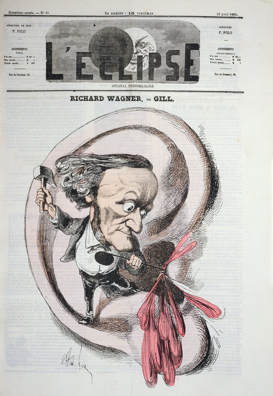 Richard Wagner perforando un tímpano, 1869 de Andre Gill