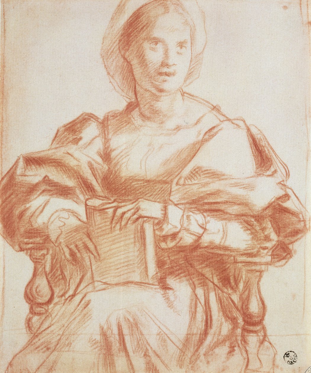 Estudio de una mujer sentada sosteniendo un libro de Andrea del Sarto