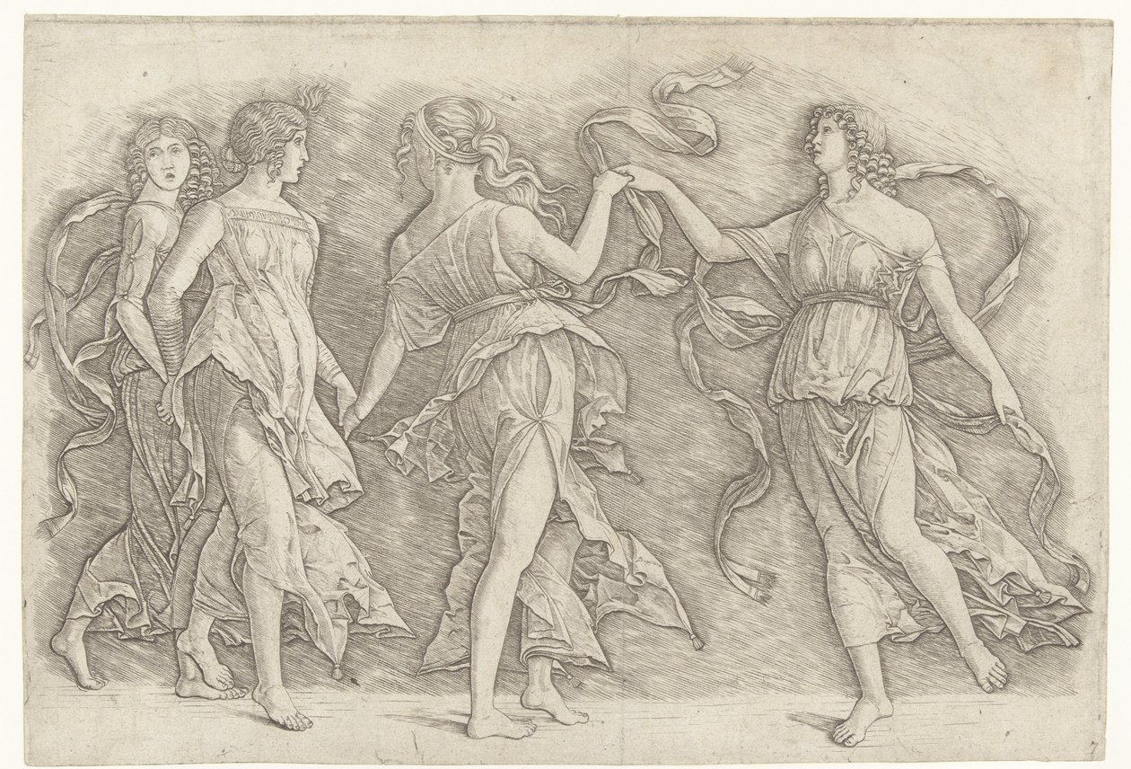 cuatro mujeres bailando de Andrea Mantegna (school of)