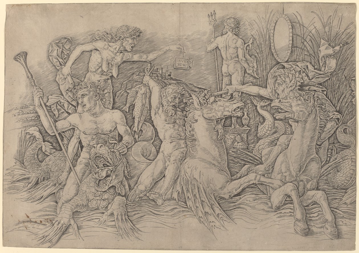 Batalla de los dioses del mar (mitad izquierda) de Andrea Mantegna