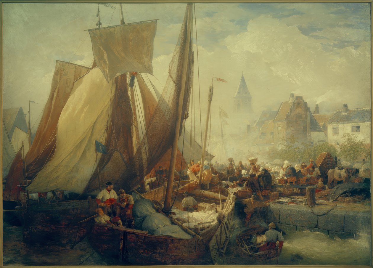 A Achenbach, mercado de pescado en Ostende de Andreas Achenbach