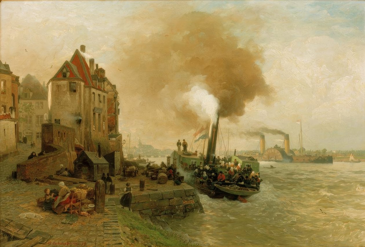 La puerta del carbón en la orilla del Rin en Düsseldorf de Andreas Achenbach