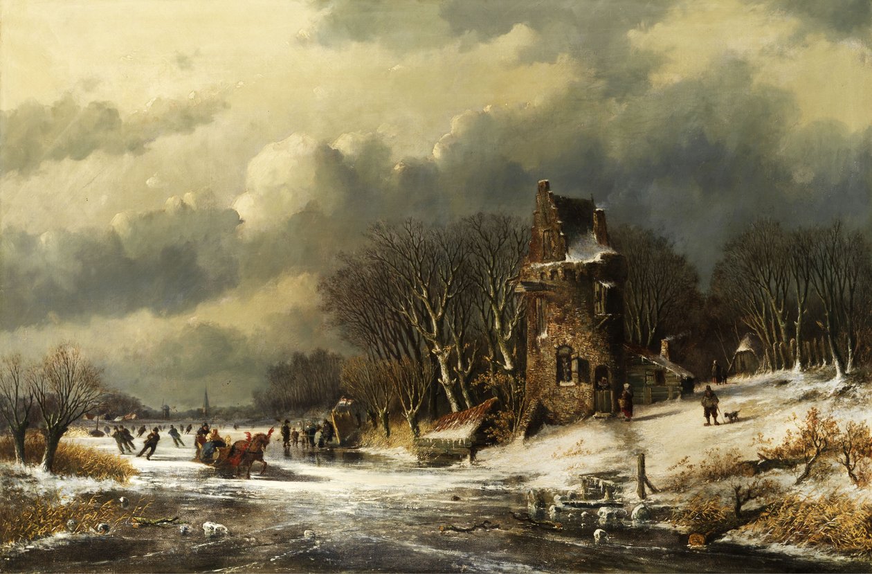 Paisaje holandés con figuras de Andreas Schelfhout
