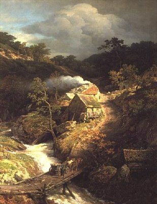 Un paisaje montañoso con un torrente de Andreas Achenbach