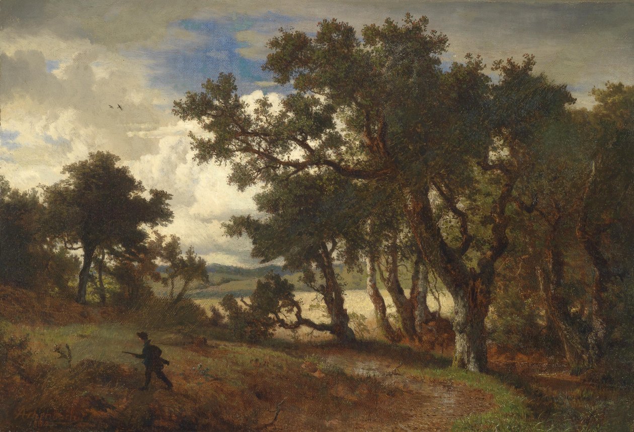 Alemán: Hunter in landscape de Andreas Achenbach