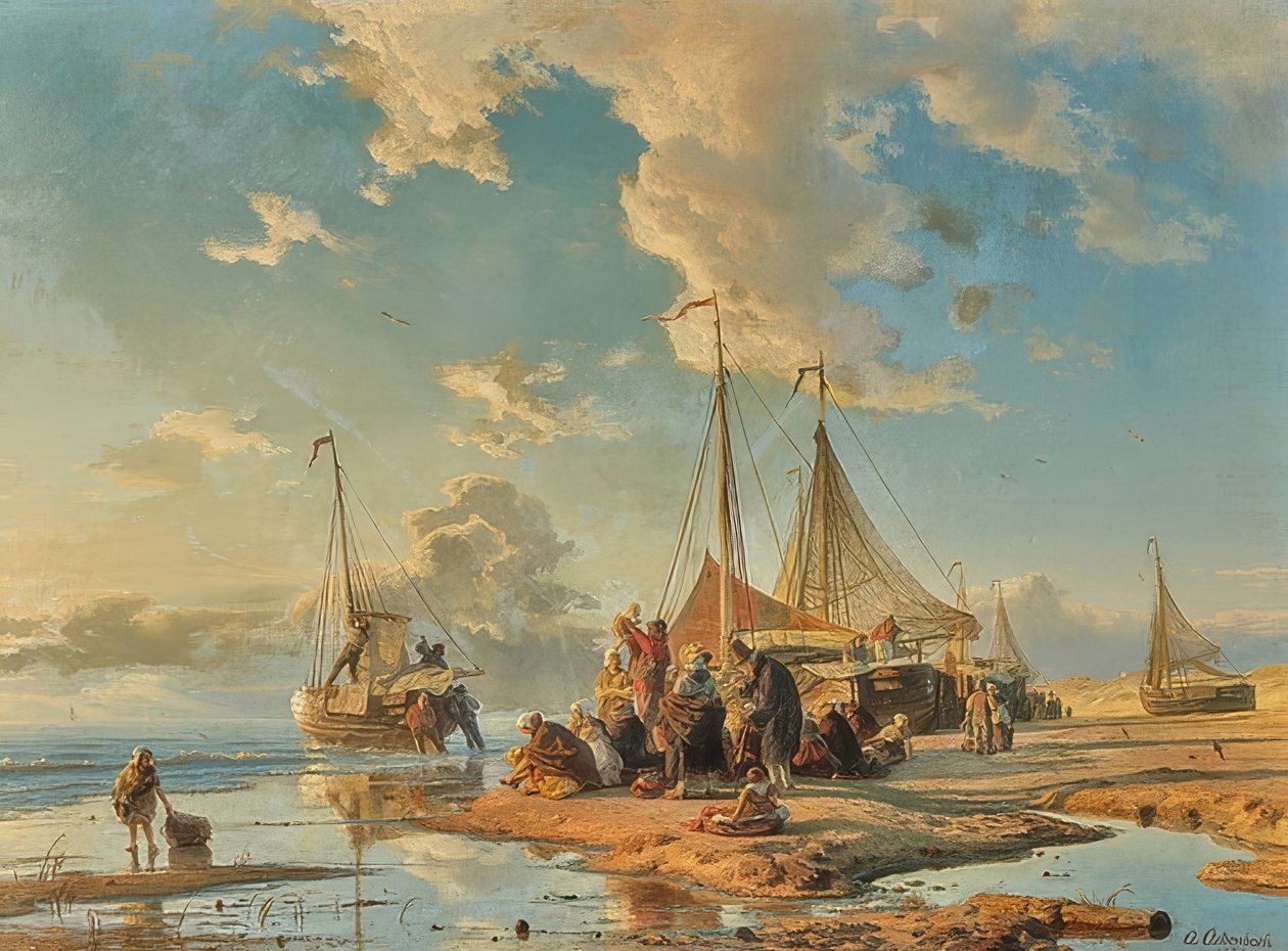 Pescadores holandeses después de la captura. 1853 de Andreas Achenbach