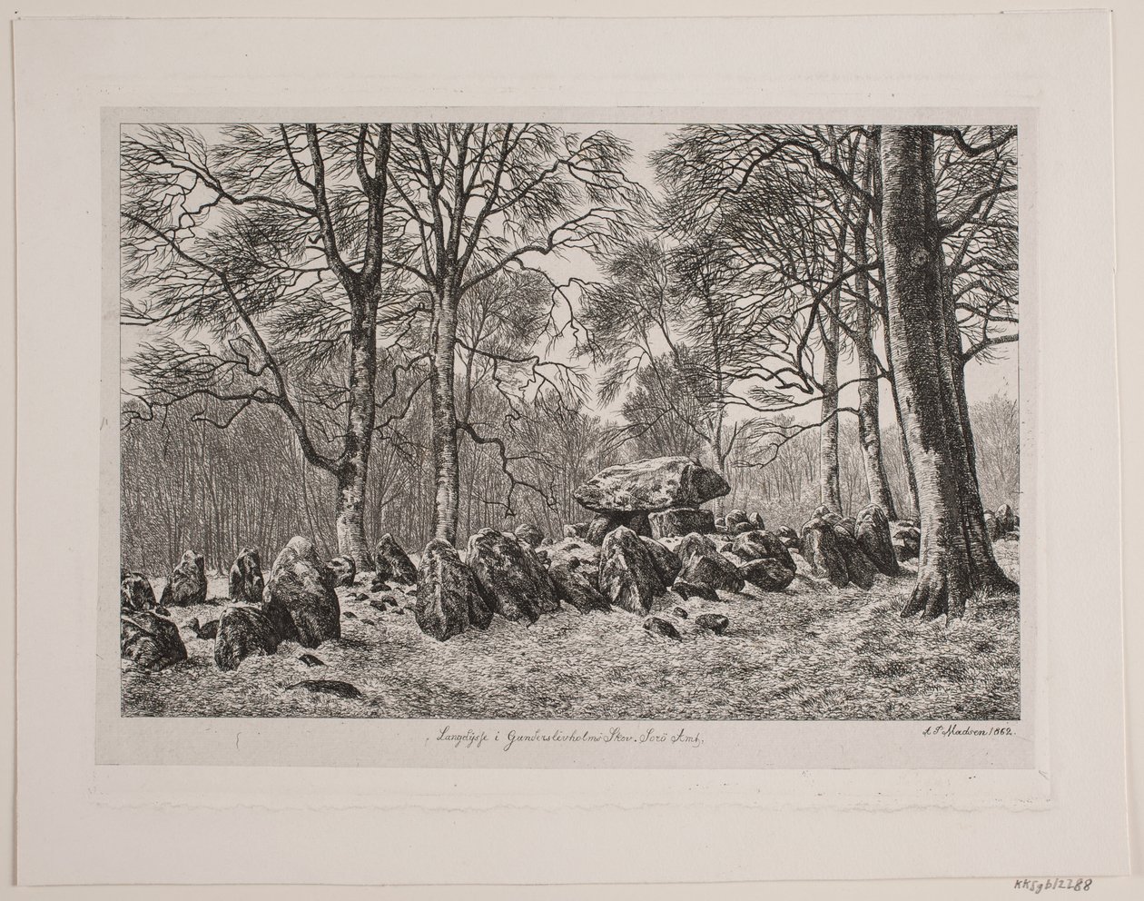 Túmulo largo en el bosque de Gunderslevholm de Andreas Peter Madsen