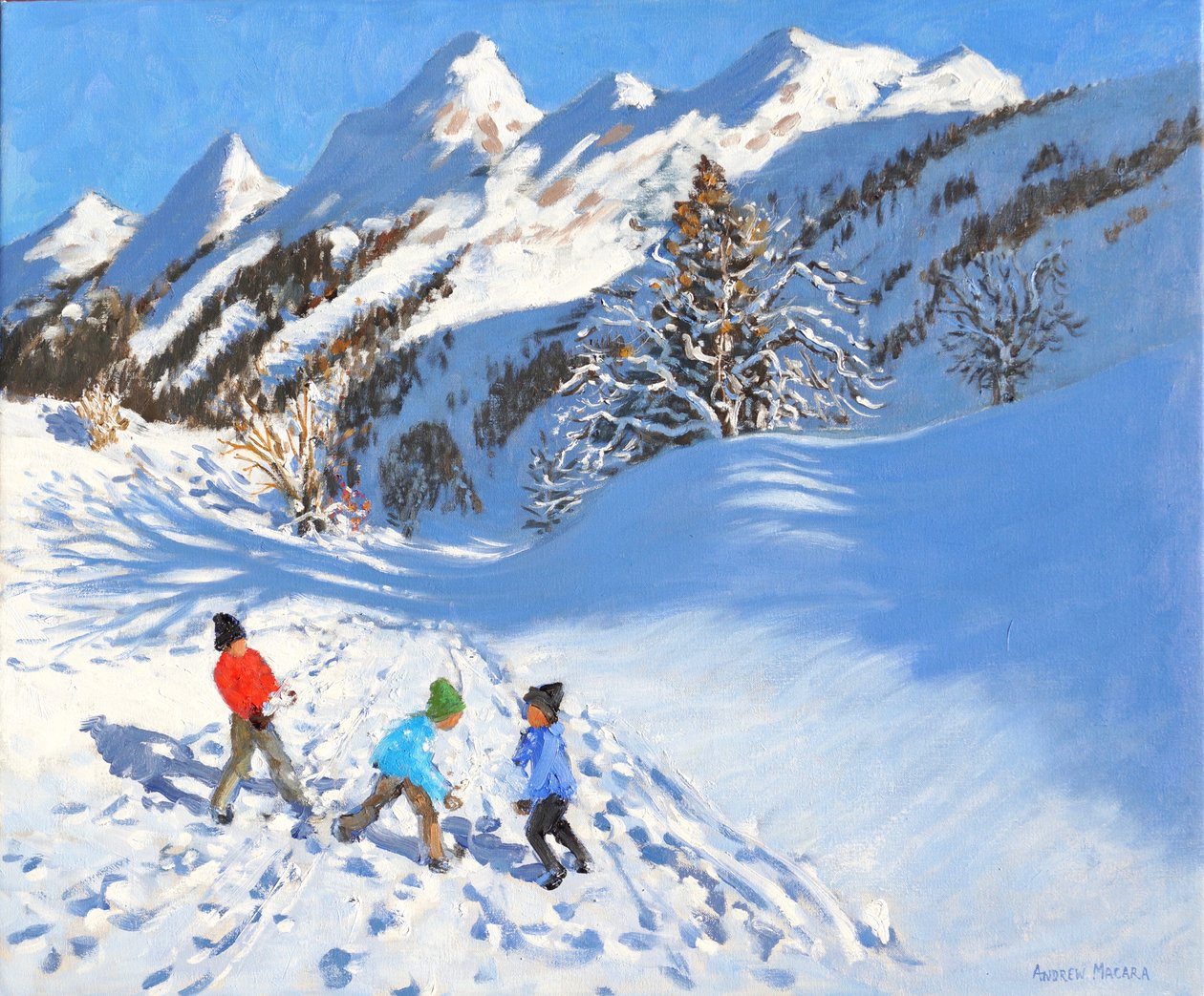 Lanzamiento de bolas de nieve, La Clusaz, Francia de Andrew Macara