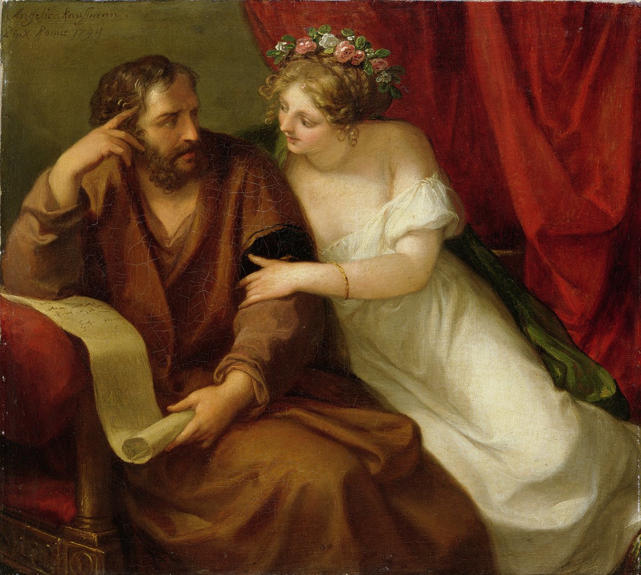 Friné seduciendo al filósofo Xenócrates, 1794 de Angelica Kauffmann