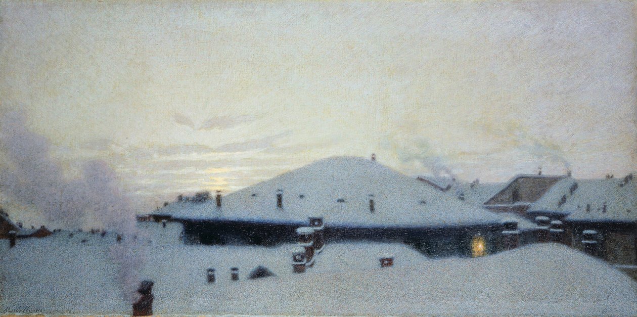 Tejados en la nieve de Angelo Morbelli
