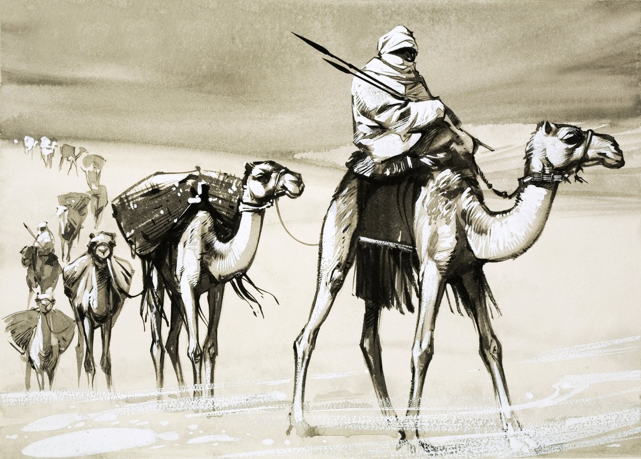 Camellos cruzando el desierto de Angus McBride
